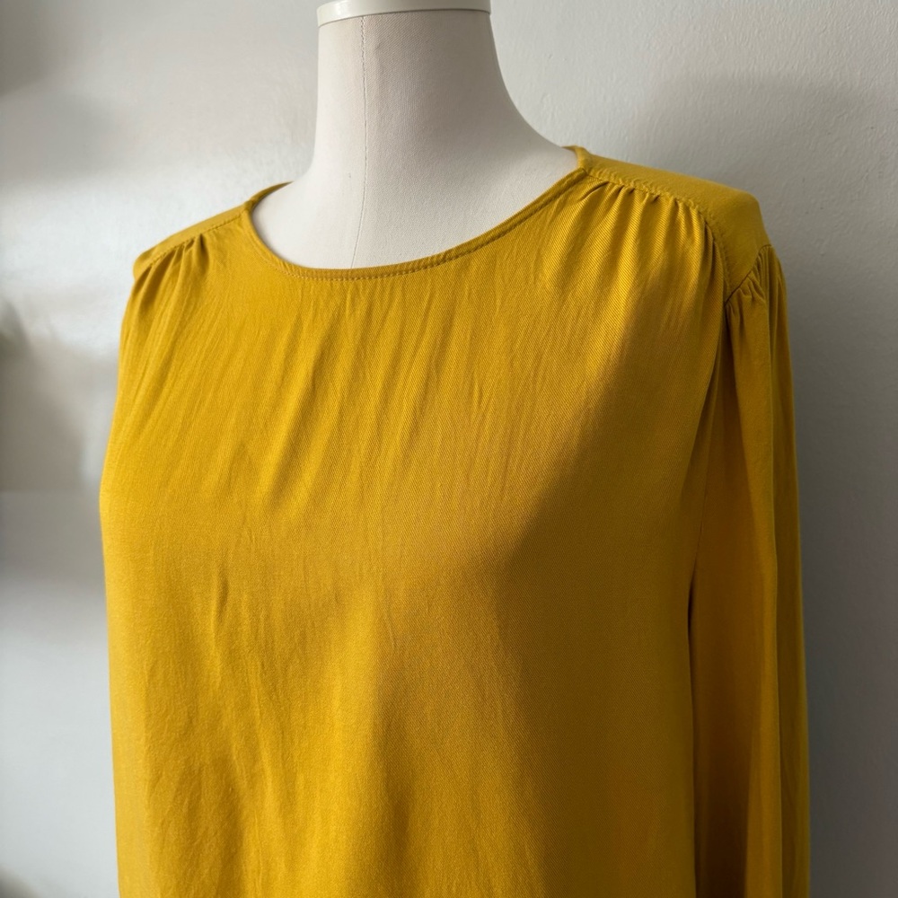 Oak + Fort Mustard Yellow Blouse Size L Flowy Relaxed Minimalist Long Sleeve Top - Picture 8 of 11
